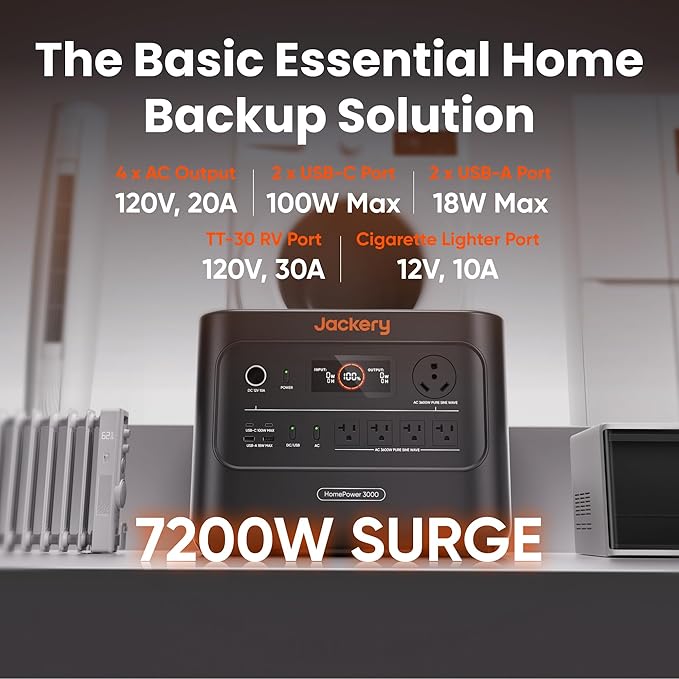 Jackery HomePower 3000 Portable Power Station with 4X 100W Prime Panels, 3600W (7200W Surge), 3072Wh LFP Battery, USB-A/C, Home Backup, RV & Emergencies, Grey - Image 5