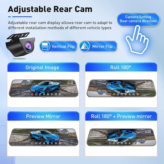 Mirror Dual Dash Camera for Car, Dashcam 4K Front 2.5K IMX335 Rear View/ADAS BSD LCA Wi-Fi&APP WDR Night Vision G-Sensor Loop Recording Parking Monitor 64GB Card - Image 7