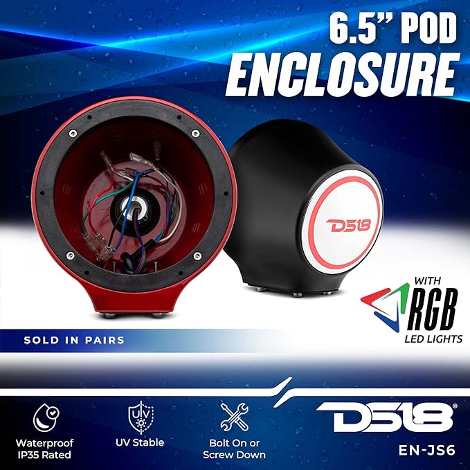 DS18 CF-JS6 Carbon Fiber Flat Mount Speaker POD Universal Enclosure 6.5" - for All Elements Jet SKI, Marine, Jeep & UTV/ATV - Pair (NO Speaker) - Image 2