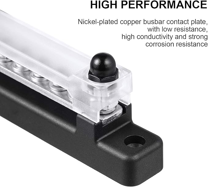 Weewooday 12V 150A Bus Bar with Cover Mini Power Distribution Terminal Block with 10-Gang Bus Bar 6 Pieces M4 Screws 2 Pieces M6 Studs for Caravan Car Boat Marine Max 48V 150A - Image 4