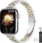 TiMOVO Metal Band Compatible with Apple Watch 42mm (Series 11/10) 41mm 40mm 38mm for Women, Dressy Replacement Strap for iWatch SE 3/2/1, Series 9/8/7/6/5/4/3/2/1, Silver/Gold by TiMOVO