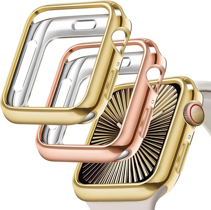 JR.DM 2 Pack 40mm Soft Flexible TPU Case Compatible for Apple Watch Series 6/5/4/SE Touchable Screen Lightweight Anti-Scratch AllAround Protector Thin Guard Shockproof Cover for iWatch, Gold+Rose Gold by JRDM