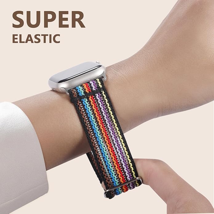 Braided Stretchy Band Compatible with Apple Watch Bands 38mm 40mm 41mm 42mm 44mm 45mm 46mm 49mm for Women Men, Adjustable Nylon Solo Loop Elastic Straps for iWatch Series 10 9 8 7 6 5 4 3 2 1 SE Ultra - Image 5