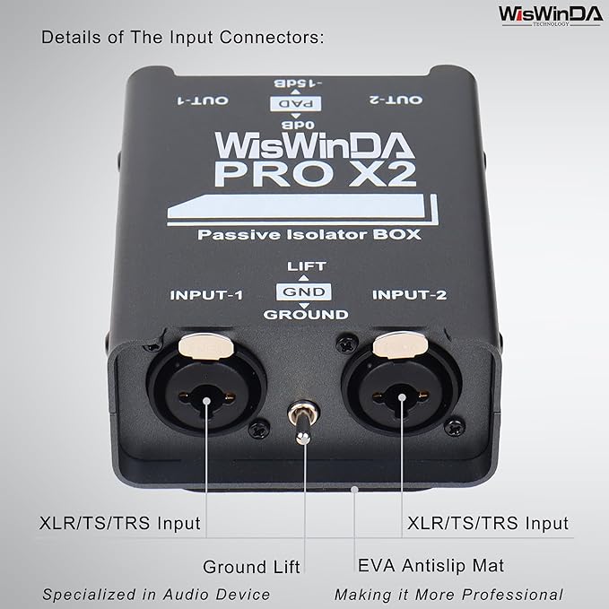 2Channels XLR/TS/TRS Passive Hum Eliminator Box for Audio Equipments Ground Loop Isolator Noise Filter for Different Audio Systems Using (WDISO-Pro X2) - Image 3