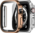 Amizee 2 Pack Compatible with Apple Watch Case SE 3/2/1 Series 6/5/4 44mm with Built-in Screen Protector, Ultra-Thin Hard PC Straight Edge Anti-Scratch Protective Cover for iWatch (Gold/Clear) by Amizee