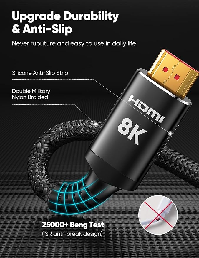 Snowkids 8K HDMI Cables 2.1 10FT 2-Pack 48Gbps 4K Ultra High Speed Cords(8K@60Hz 7680x4320, 4K@120Hz) eARC HDR10 HDCP 2.2 & 2.3 3D, Compatible for PS-5/PS-4/X-Box/TV/HDTV (Black) - Image 4