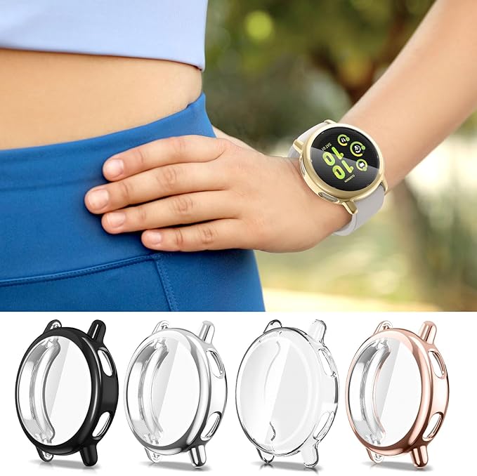 Fintie 3 Packs Screen Protector Case Compatible with Garmin Vivoactive 5, Soft TPU Plated Bumper Full Cover Protective Cases Scratch-Proof, Black/Gold/Clear - Image 6