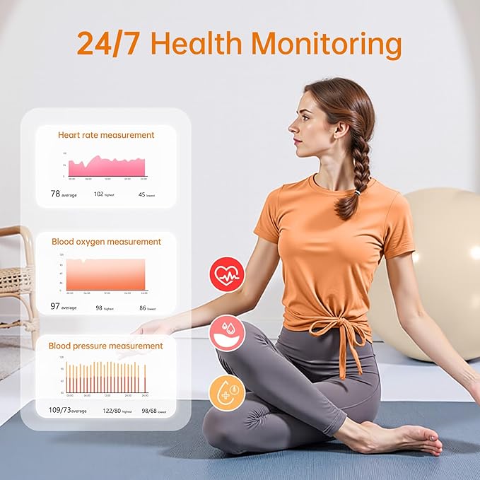 Smart Ring for Women & Men, Health Tracker Ring with Heart Rate, Blood Oxygen,Blood Pressure, IP68 Waterproof Fitness Ring, Sleep Tracker for iPhone and Android, No APP Fee (Orange, 10#) - Image 7