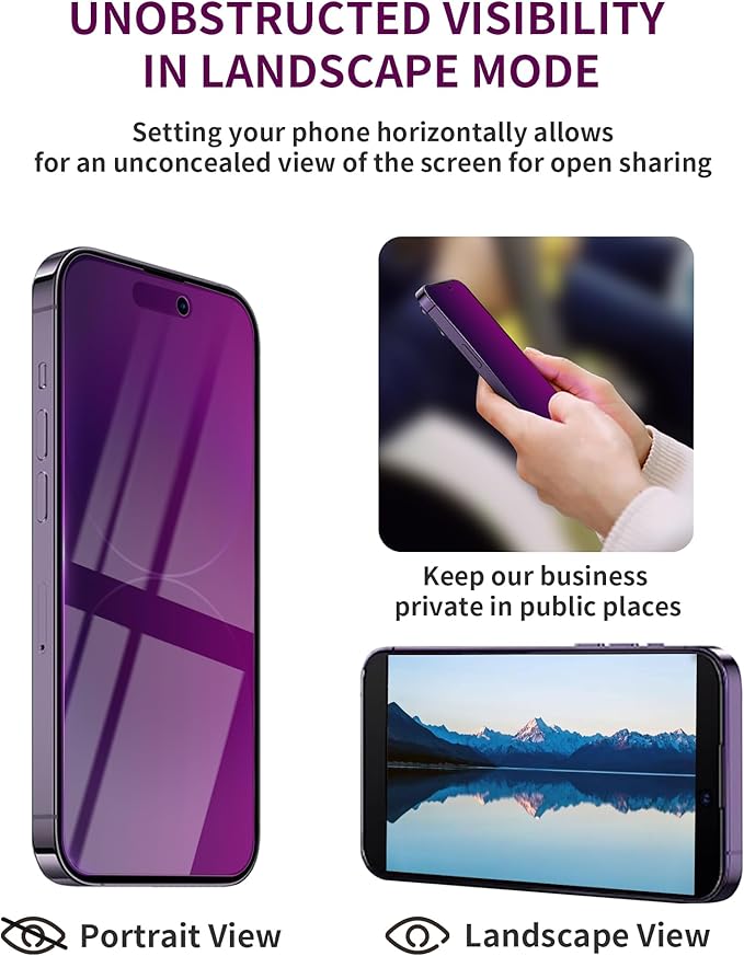 2 Pack Privacy Screen Protector for iPhone 16 Pro Max Tempered Glass 6.9inch Private Saver Anti-Spy Eye Protection Anti-Scratch Full Coverage - Image 6