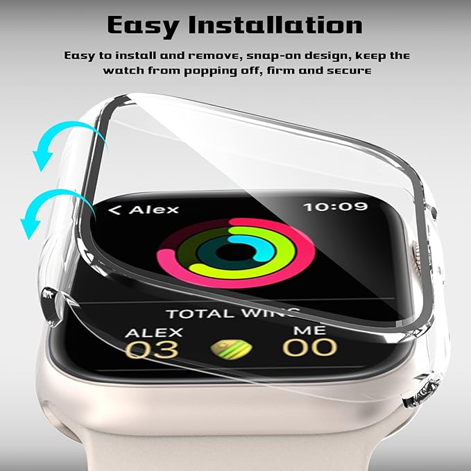 2 Pack Hard PC Case for Apple Watch Series 9 Series 8/7 41mm Screen Protector, Tempered Glass Film Hard Bumper Anti-Scratch HD Ultra-Thin Protective Cover for iWatch Series 9/8/7 41mm, Clear - Image 3