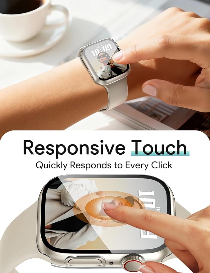 JR.DM 42mm 2 Pack Hard PC Case with HD Tempered Glass Screen Protector for Apple Watch Series 10/11 (2025), Guard Bumper Full Coverage Protective Anti-Scratch Face Cover for iWatch, Clear+Clear - Image 4