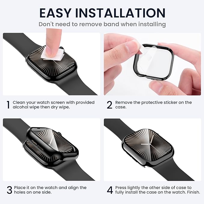 Tensea [3PCS for Apple Watch Screen Protector Case 41mm Series 9/8/7 Accessories, iWatch Protective Face Cover for Women Men, Tempered Glass Film Hard Bumper for iPhone Watch 41 mm - Image 7