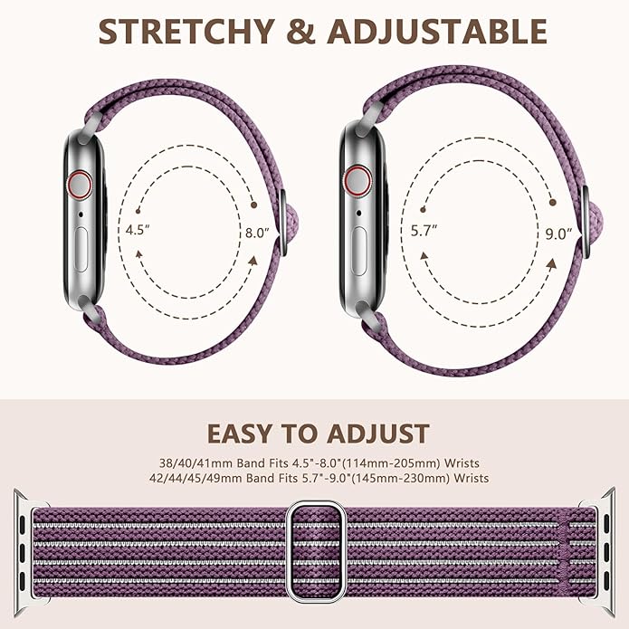 Braided Stretchy Band Compatible with Apple Watch Bands 38mm 40mm 41mm 42mm 44mm 45mm 46mm 49mm for Women Men, Adjustable Nylon Solo Loop Elastic Straps for iWatch Series 10 9 8 7 6 5 4 3 2 1 SE Ultra - Image 6