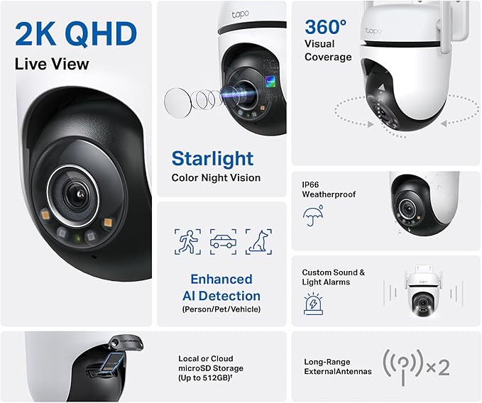 TP-Link Tapo 2K QHD Outdoor Pan/Tilt Wi-Fi Security Camera, 360° View, Motion Tracking, Color Night Vision, Free Person/Vehicle/Motion Detection, Cloud & SD Card Storage, 24/7 Recording, Tapo C520WS… - Image 2