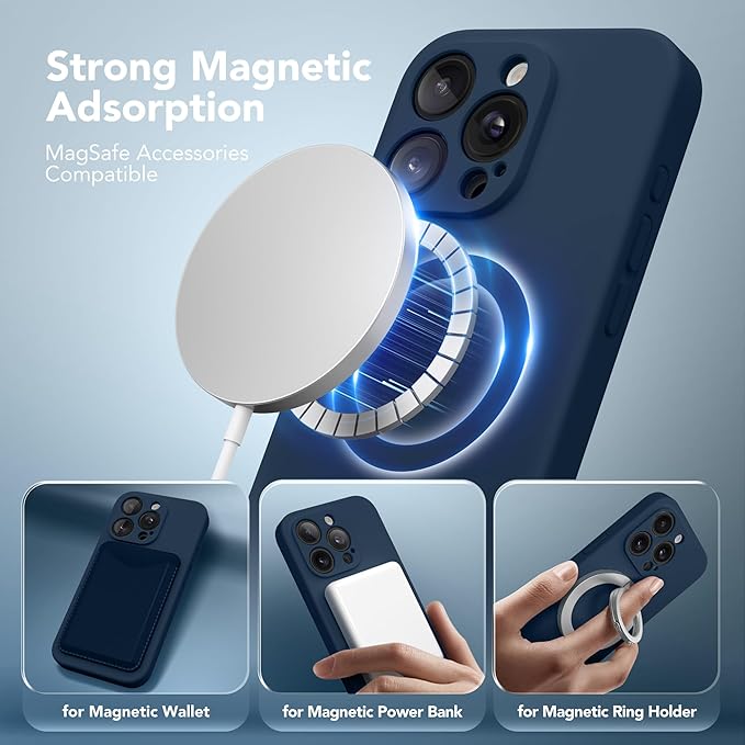 Magnetic for iPhone 15 Pro Case, Compatible with MagSafe, [Full Camera Protection][Screen Protector] Silicone Shockproof Protective Phone Case for iPhone 15 Pro 6.1", Cobalt Blue - Image 2