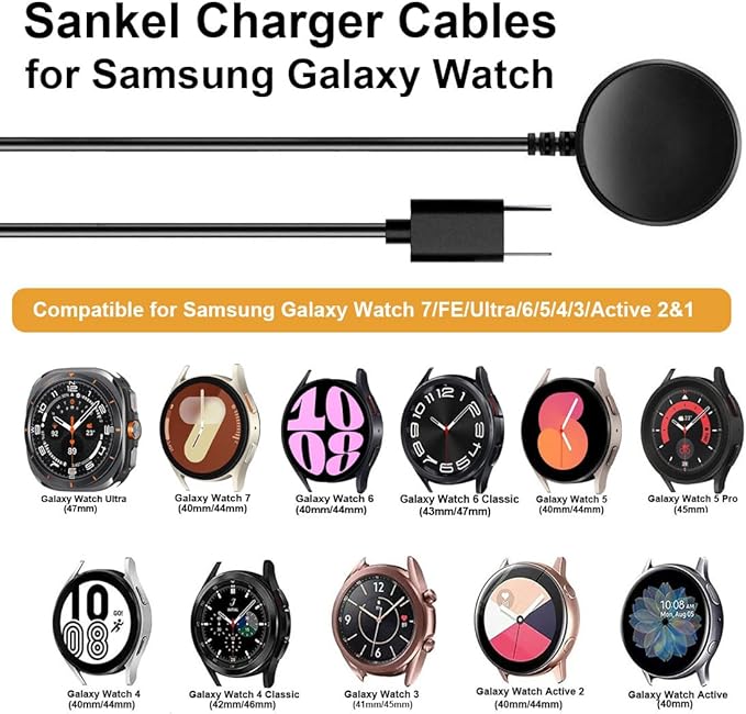 [2 Pack] Sankel Charger Compatible for Samsung Galaxy Watch 8/8 Classic/Ultra/FE/ 7/6/ 6 Classic/ 5/5 Pro /4/4 Classic/ 3/ Active 2/ Active, Replacement Smart Watch Charging Cable (Type C, 3.3ft) - Image 2
