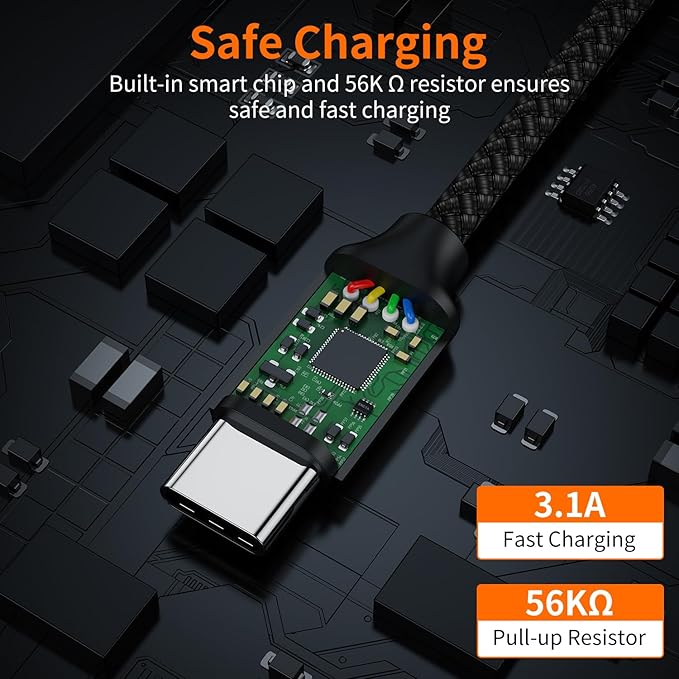 JXMOX Short USB C Cable (1ft 3-Pack), USB A to Type-C Charger Cord 3.1A Fast Charging Compatible with iPhone 15 16 Pro Max, Samsung Galaxy S22 S21 S20 S10 S9, Note 10, A80 A70 A50, Power Bank (Black) - Image 5