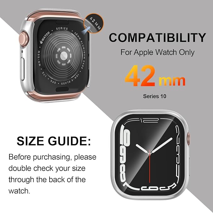 [2 Pack] Case for Apple Watch Series 10 Screen Protector 42mm Accessories Built-in HD Tempered Glass Full Protective PC Hard Bumper Lightweight 2 in 1 Cover Compatible iWatch S10 - Image 2