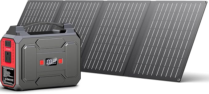 Solar Powered Generator 200W Peak/100W Rated, Portable Solar Generator Power Station with Solar Panels 40W Included, 146Wh Solar Power Bank with AC Outlet 110V for Home Use Camping Outdoor Adventure by Apowking