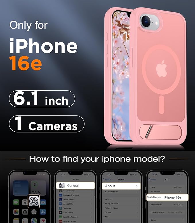 Temdan Magnetic Compatible with iPhone 16E Case, [Built-in Invisible Kickstand][Compatible with MagSafe][Military Grade Shockproof] Slim Translucent Matte Case for iPhone 16E 6.1" 2025 - Image 2