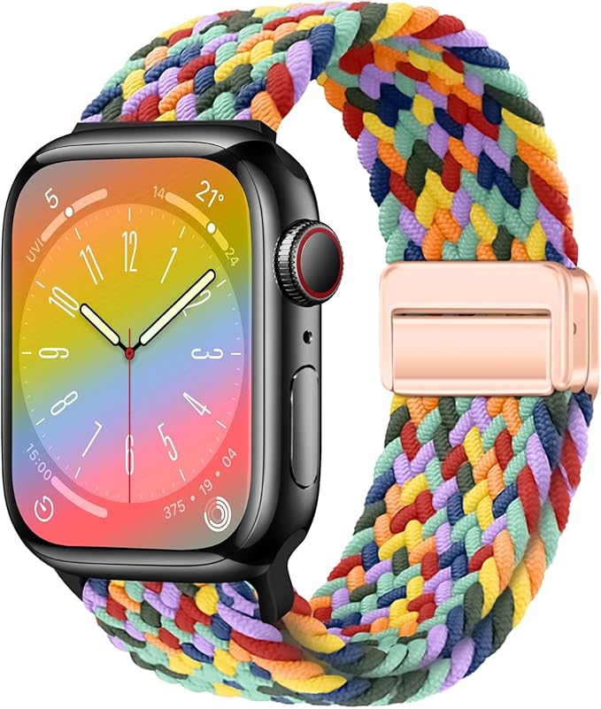 Qimela Sport Loop Compatible with Apple Watch Band 38mm 40mm 41mm 42mm 44mm 45mm 46mm 49mm for Women Men,Magnetic Strap Stretchy Braided Wristband for iWatch Series 11 10 9 8 7 6 5 4 SE Ultra 3 2 1 by QIMELA