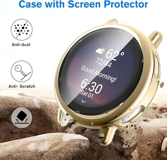 Fintie 3 Packs Screen Protector Case Compatible with Garmin Vivoactive 5, Soft TPU Plated Bumper Full Cover Protective Cases Scratch-Proof, Black/Gold/Clear - Image 3