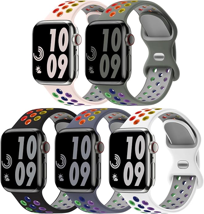 5 Pack Sport Bands Compatible with Apple Watch Band 44mm 45mm 46mm 42mm 41mm 40mm 38mm 49mm for Men Women, Breathable Silicone Wrist Strap for iWatch Series 11 10 9 8 7 6 5 4 3 2 1 SE3 2 1 Ultra3 2 1 by Honeystraper