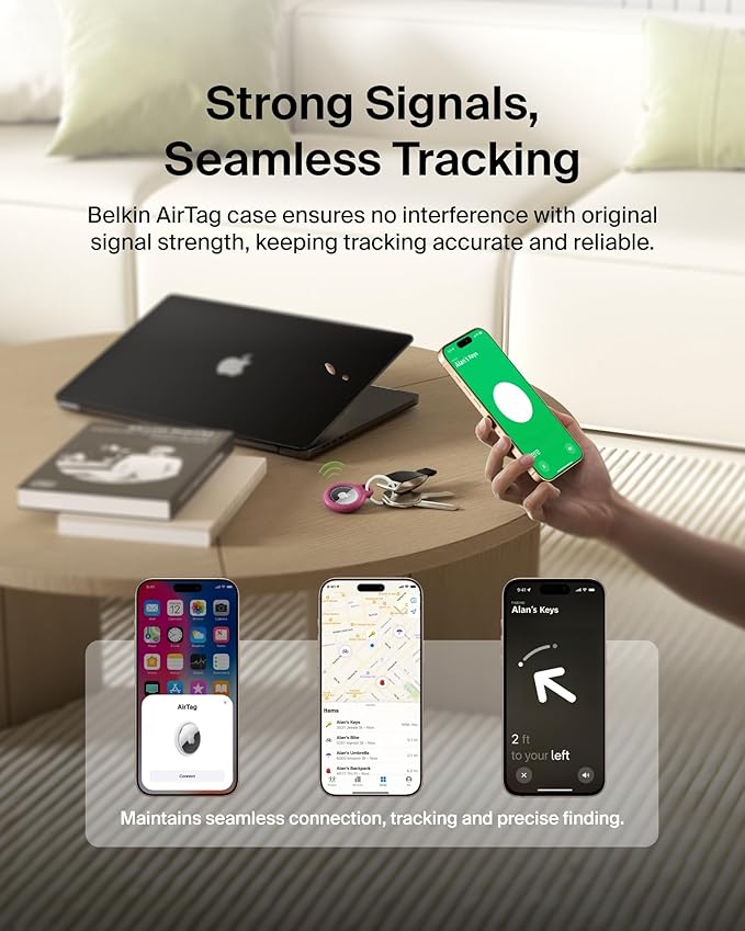 Belkin Apple AirTag Secure Holder with Key Ring - Durable, Scratch-Resistant Case with Open Face & Raised Edges - Protective AirTag Keychain Holder Accessory for Keys, Pets, Luggage, & More - Pink - Image 6