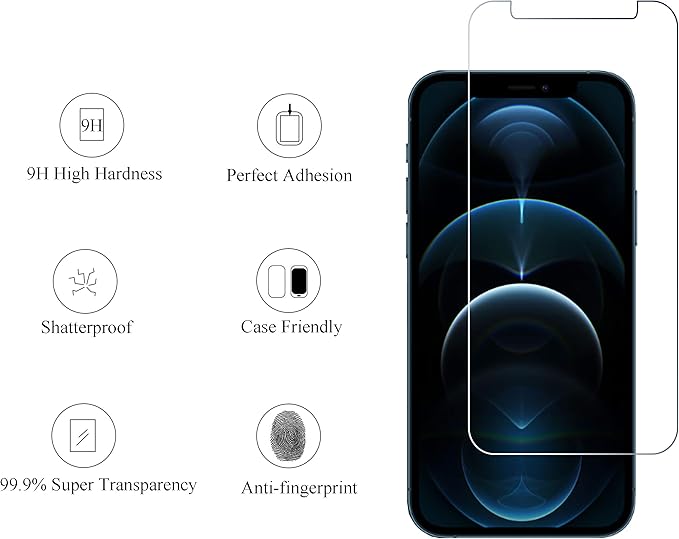 Ailun 2 Pack Screen Protector for iPhone 12 Pro Max [6.7 inch] + 2 Pack Camera Lens Protector, Case Friendly Tempered Glass Film,[9H Hardness]- HD - Image 2
