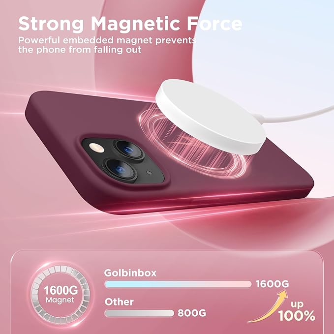GolbinBox Magnetic for iPhone 15 Case, Compatible with MagSafe, [Soft Anti-Scratch Microfiber Lining], Slim Liquid Silicone Shockproof Protective Phone Case for iPhone 15 6.1 inch, Wine Red - Image 3