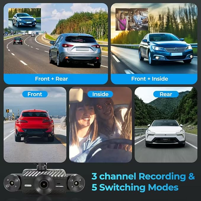 4 Channel Dash Cam 360° View, Include Front & Rear Left Right Camera Support 4 Way Recording, 32GB Card, 3” IPS Screen/Night Vision/WDR/24H Parking/G-Sensor（2G/4G/8G / 3 Split Screen (4 Channel) - Image 4