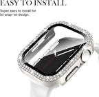 Adepoy Compatible for Apple Watch Case Series 7/8 41mm with Tempered Glass Screen Protector, Double Bling Case Crystal Diamonds Rhinestone Bumper Overall Hard PC Ultra-Thin Protective Cover For iWatch - Image 4