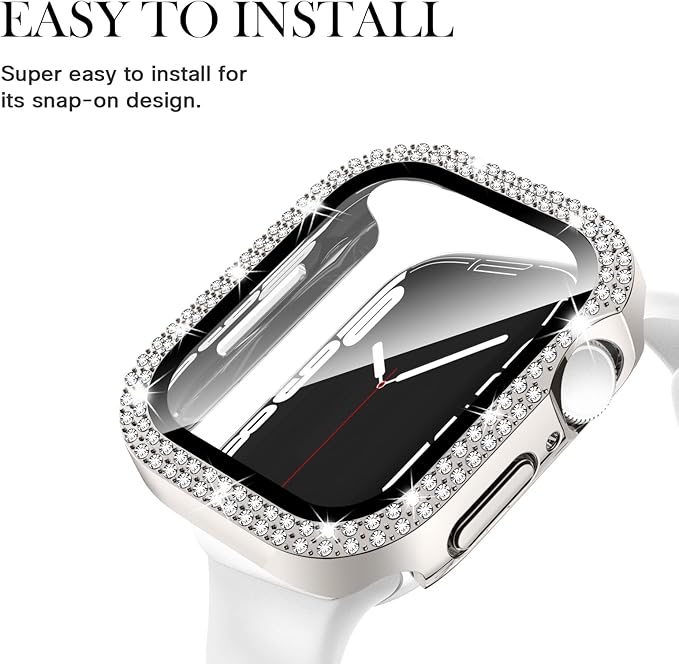 Adepoy Compatible for Apple Watch Case 44mm Series 6/5/4/SE with Tempered Glass Screen Protector, Double Bling Case Crystal Diamonds Rhinestone Bumper Overall Hard PC Protective Cover for iWatch 44mm - Image 4