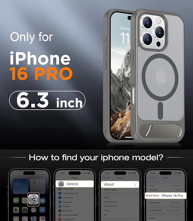 Temdan Magnetic Compatible with iPhone 16 Pro Case, [Built-in Invisible Kickstand][Compatible with MagSafe] [Military Grade Shockproof] Slim Translucent Matte Phone Case for iPhone 16 Pro 6.3" - Image 2