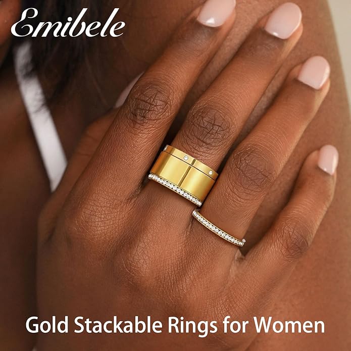 Emibele 3 Pack Stackable Rings for Oura Ring Gen 3/Oura Ring Gen 4, Stainless Steel No Tarnish Stacking Ring, Stack Cubic Zirconia Oura Stack Rings, Trendy Jewelry Gifts for Women - Image 4