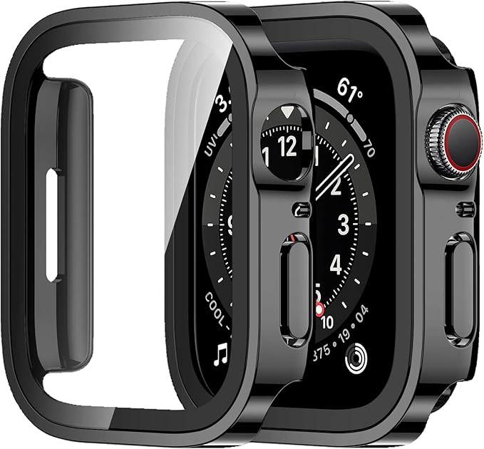 Amizee 2 Pack Compatible with Apple Watch Case 44mm Series 6/5/4/SE with Built-in Screen Protector, Hard PC Case Straight Edge Ultra Thin Anti-Scratch Protective Cover for iWatch 44mm (Black) by Amizee