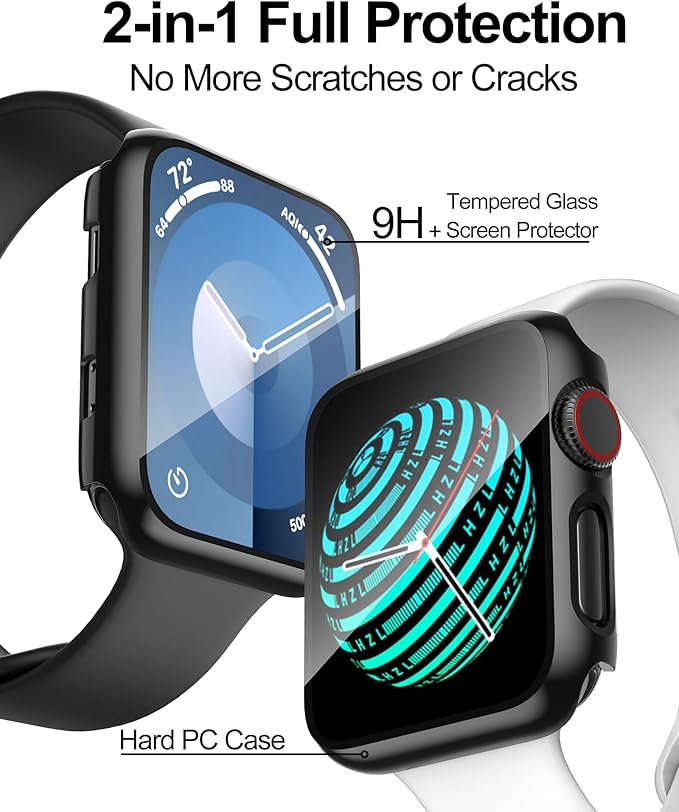 Smiling 2 Pack Case Compatible with Apple Watch Series 3/Series 2 42mm with Tempered Glass Screen Protector, Hard PC Case Overall Protective Cover- Black - Image 2
