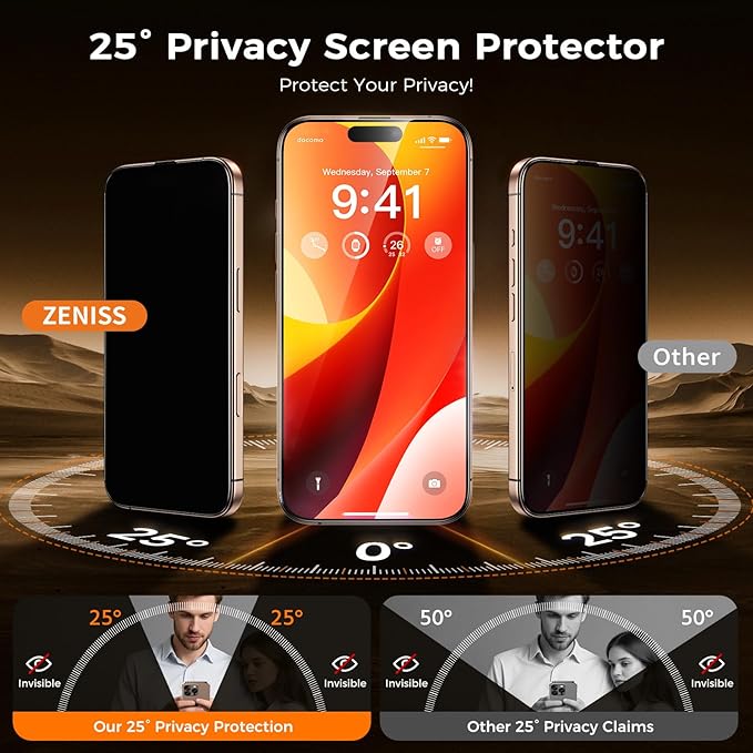 NeverBreak 9H+ Hardness for iPhone 16 Pro Max Privacy Screen Protector 12FT Military Grade Protection (Scratch, Shatter, Drop Resistance) Tempered Glass Full Coverage 6.9", 2 Pack with De-Bubble Card - Image 3