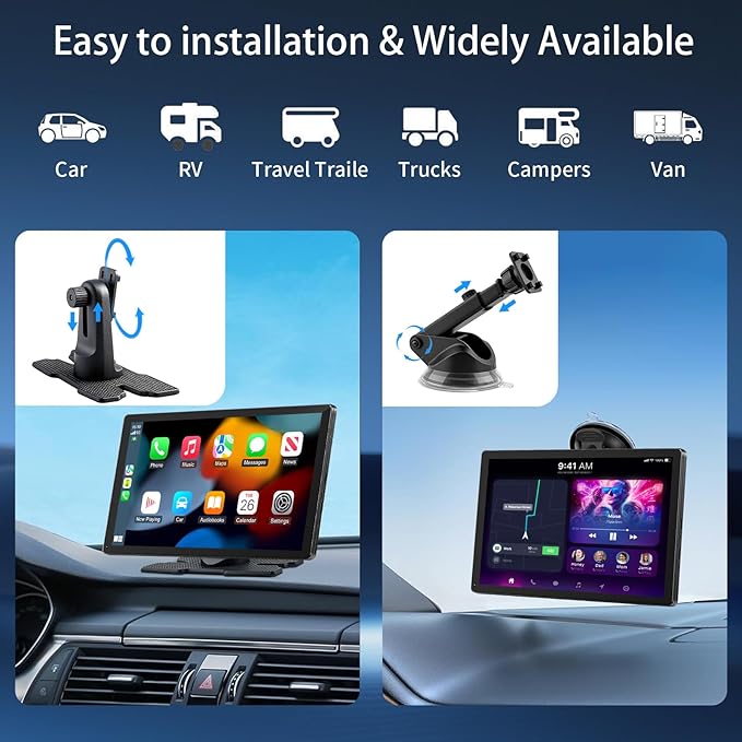 CarPlay Screen for Car, 9'' Wireless CarPlay & Android Auto - Smart Portable Touchscreen with Bluetooth/FM, Mirror Link, Voice Control, GPS Navigation, Hands-Free Calling, Plug & Play Car Play Screen - Image 6