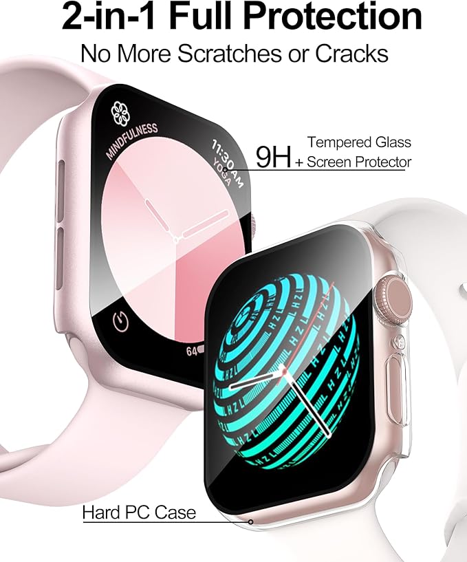 Smiling 2 Pack Case Compatible with Apple Watch SE 3 (2025)/ SE 2/ SE/Series 6/5/4 40mm with Tempered Glass Screen Protector, Hard PC Case Overall Protective Cover-1 Pink + 1 Transparent - Image 2
