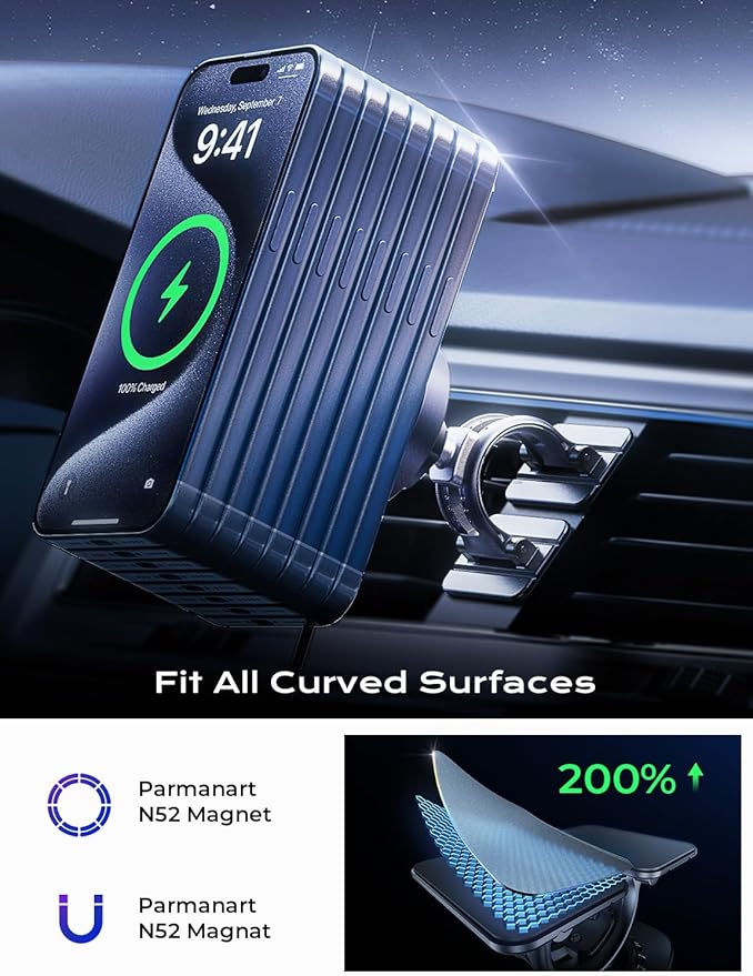 LISEN for 15W MagSafe Car Mount Charger,iPhone Magnetic Wireless Car Charger for iPhone 16 Pro Max Accessories,Car Phone Holder For iPhone 16 15 14 13 12,Samsung with MagSafe Case,Gifts for Men,Sliver - Image 4