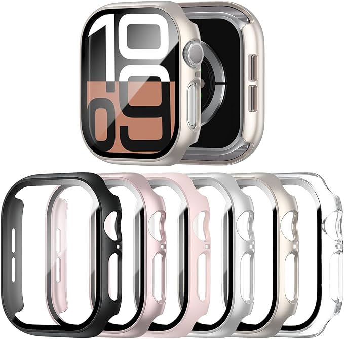 6 Pack Case with Tempered Glass Screen Protector for Apple Watch Series 11(2025) Series 10 46mm(2024), Hard PC Ultra-Thin Scratch Resistant Protective Face Cover for iWatch Series 10 11 46mm by Landhoo