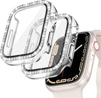 Goton 2 Pack Bling Screen Protector Case for Apple Watch Series 3 2 1 38mm with Tempered Glass, Women Diamond Rhinestone Full Protective Bumper Cover for iWatch Accessories 38mm Clear by Goton