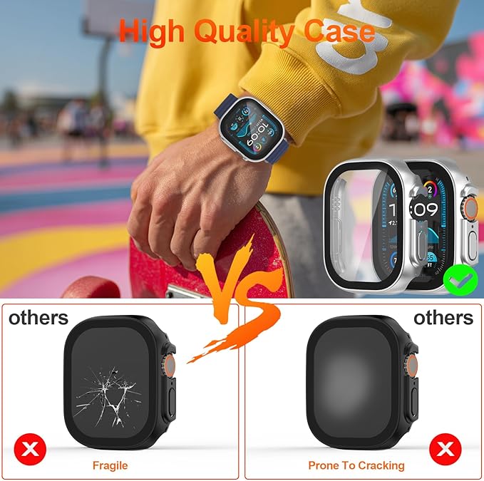 [2 Pack Case for Apple Watch Ultra 2/Ultra Screen Protector 49mm Accessories Built-in HD Tempered Glass Full Protective Hard PC Bumper Lightweight 2 in 1 Cover Compatible iWatch - Image 7