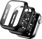2 Pack Hard PC Case Compatible with Apple Watch Series 9/8/7 45mm, Case with Tempered Glass Screen Protector Overall Bubble-Free Cover for iWatch 9/8/7 Accessories, (Black+Black,45mm) by BHARVEST
