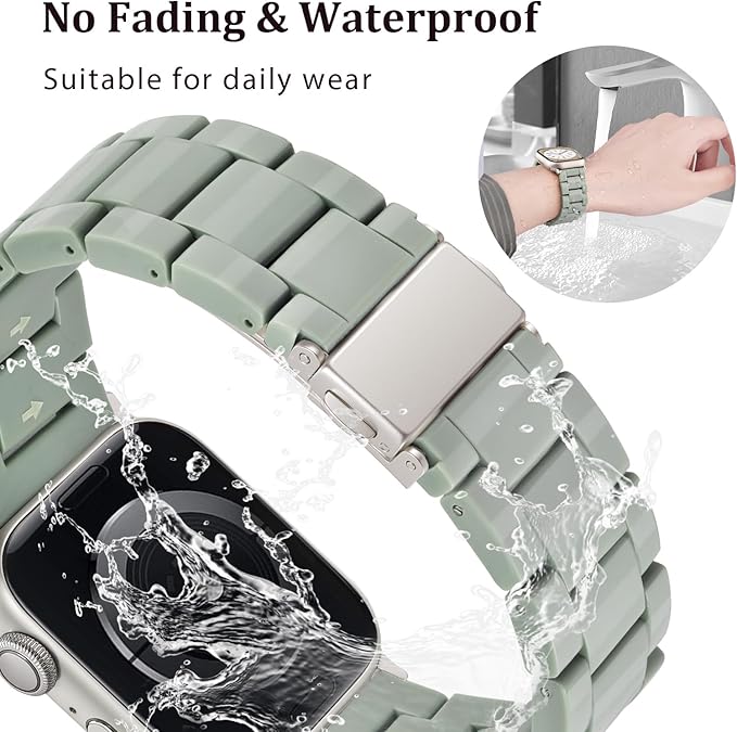 V-MORO Resin Bands Compatible with Apple Watch Series 11/10/9/8/7 Band 45mm 46mm Starlight Buckle Lightweight Fashion Strap Women Men Bracelet for iwatch Ultra Series SE/6/5/4/3/2/1(Cactus,42/44/45/46/49mm) - Image 4
