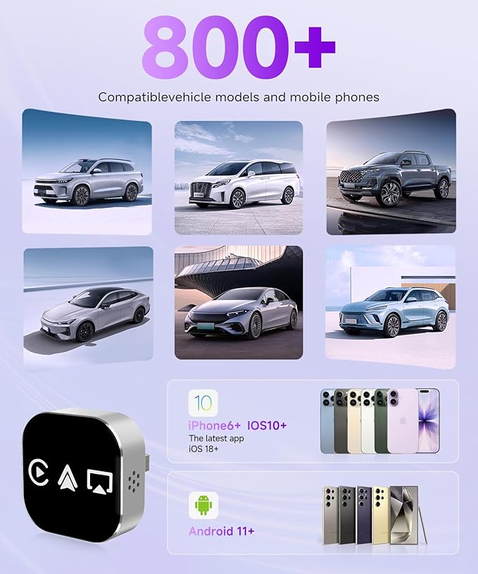3-in-1 Mini Wireless CarPlay Adapter (2025 Upgraded)-Built-in Wired Carplay/Android Auto for Airplay,Plug&Play,Fast Auto-Reconnect,Bluetooth 5.0,USB/Type-C,iOS10+&Android 11+(Silver) - Image 7