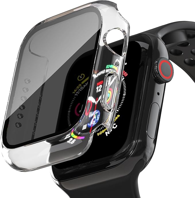 2 Pack Privacy Case for Apple Watch Screen Protector, Anti-Spy Tempered Glass Film Apple Watch Cover Hard PC Case Bumper for iWatch Series 6/5/4/SE 2/SE 3 - Clear/Clear 44mm by KUYUBMINYR
