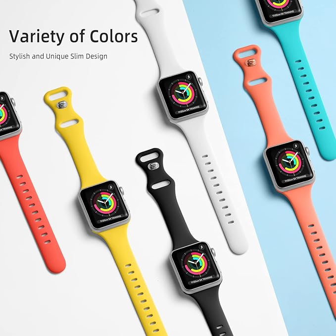 Lerobo 6 pack Silicone Slim bands Compatible for Apple Watch Band 44mm 45mm 42mm 38mm 40mm 41mm, Slim Thin Narrow Replacement Sport Strap Wristband for iWatch Series 8/7/6/5/4/3/2/1 SE Ultra Women Men - Image 9