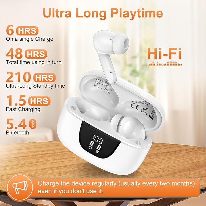 Ear bud Bluetooth 5.3 Wireless Earbuds ear phone with mic Noise Cancelling Waterproof Earphones blue tooth Headphones for iPhone Android ear phones 60H Playtime &Charging Case, Hi-Fi Stereo Bass - Image 4
